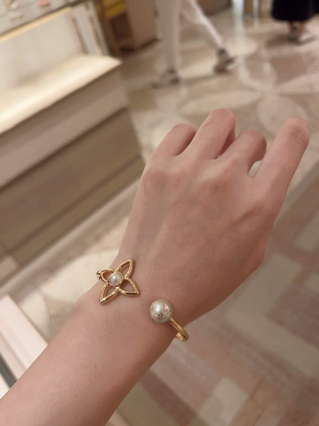 Louis Vuitton Gold Tone Bracelet with Pearls